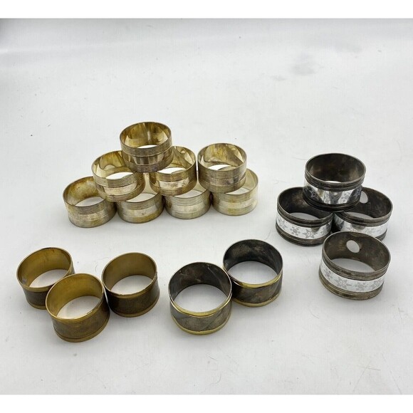VTG Metal Napkin Rings Silver Gold Assorted Lot Of 17 Mixed Round Ornate‎ Xmas - Picture 1 of 11